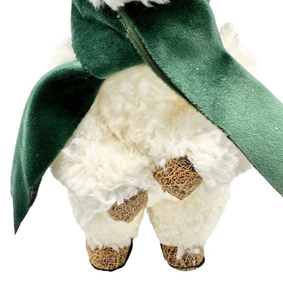Winter Bear Stands Up Figurine Off-White Fleece with Green Velvet Scarf and Hat - Picture 4 of 13